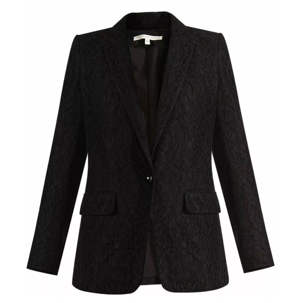 $750 Veronica Beard Ashburn Black Corded Lace Single Button Jacket Blazer size 2